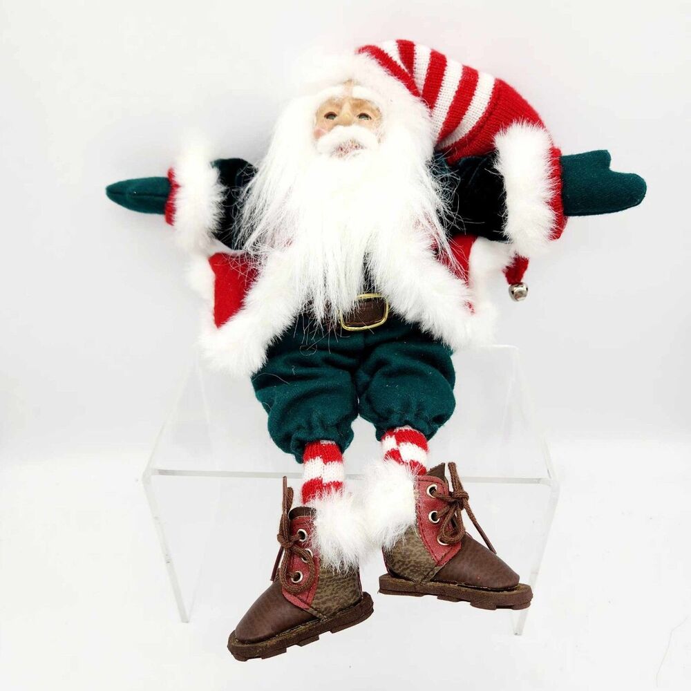 Vintage Whimsical 12" Santa Claus Shelf Sitter Stuffed Velvet Jingle Bell Hat